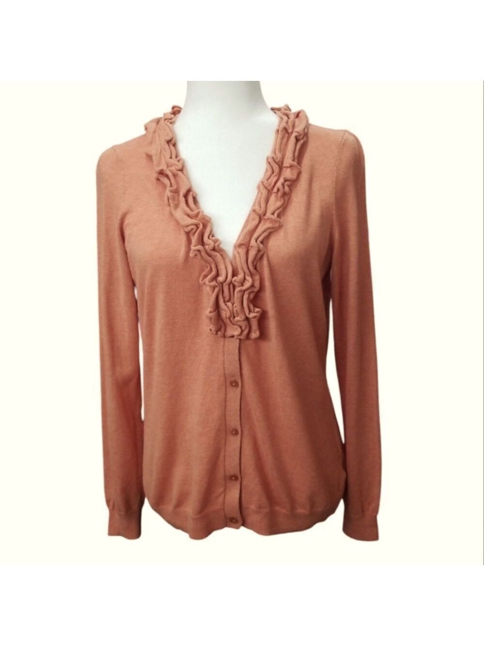 Talbots Cardigan V-Neck with Ruffle Medium